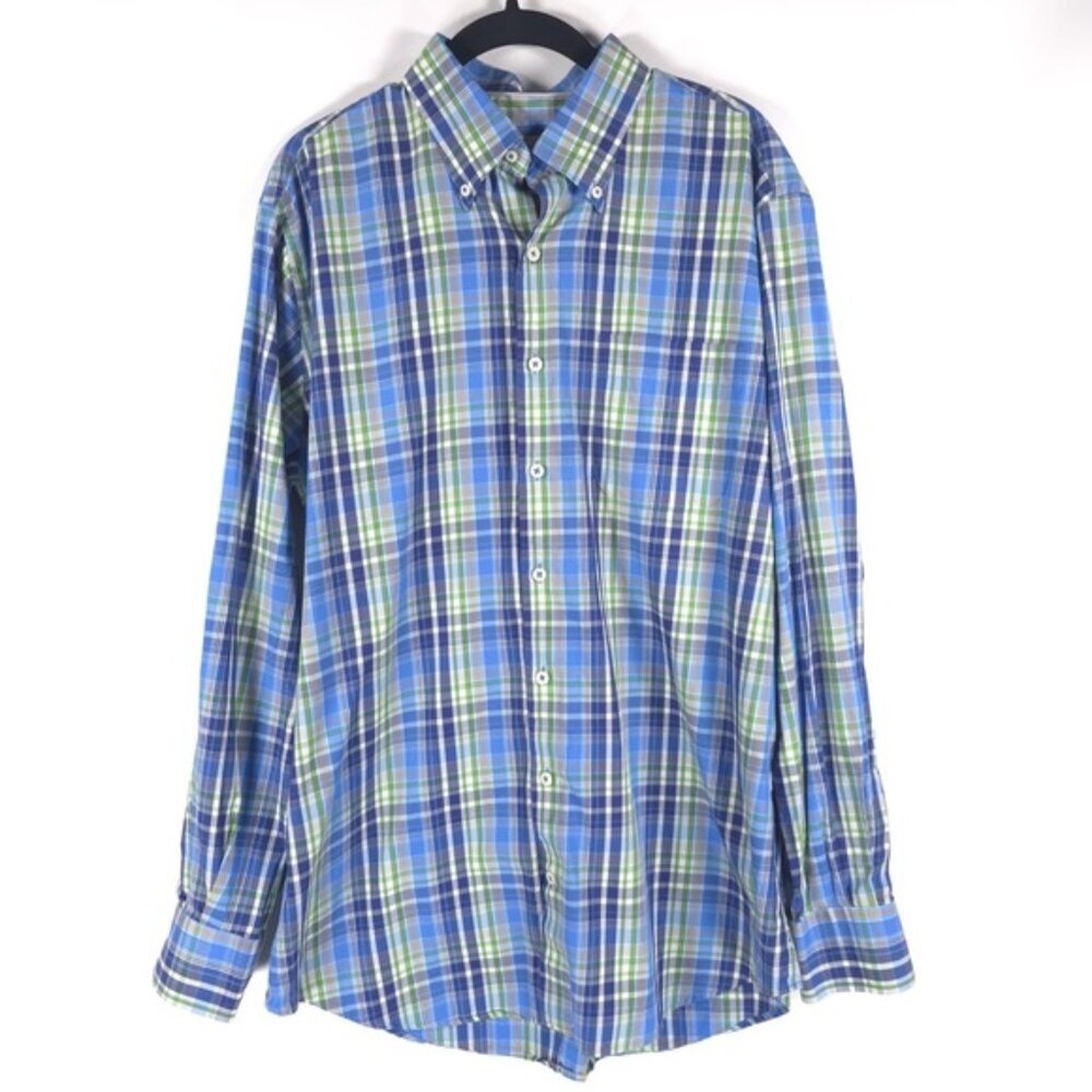 PETER MILLAR Multi Plaid Long Sleeve Button Down Shirt‎ 100% Cotton Size LARGE